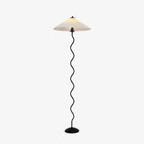 Modern Wavy Squiggle Tall Floor Lamp with Pleated Fabric Shade and Metal Base