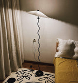 Modern Wavy Squiggle Tall Floor Lamp with Pleated Fabric Shade and Metal Base