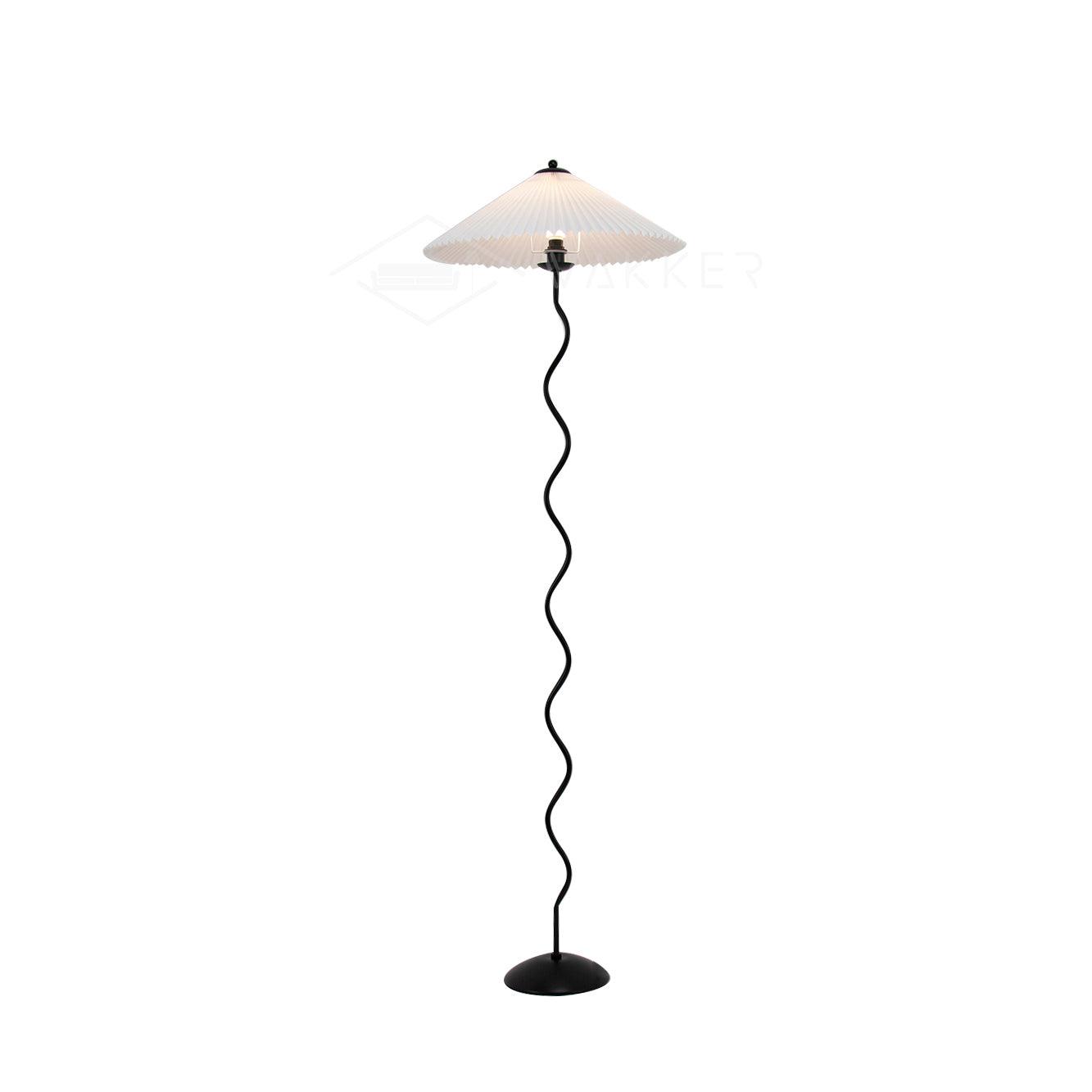 Modern Wavy Squiggle Tall Floor Lamp with Pleated Fabric Shade and Metal Base