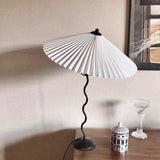 Modern Pleated Fabric Table Lamp with Nordic Wavy Metal Stem for Bedroom Living Room