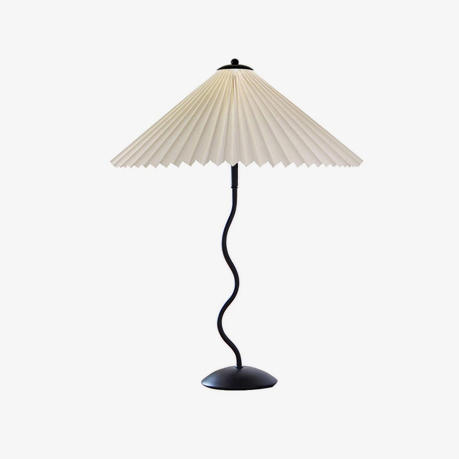 Modern Pleated Fabric Table Lamp with Nordic Wavy Metal Stem for Bedroom Living Room