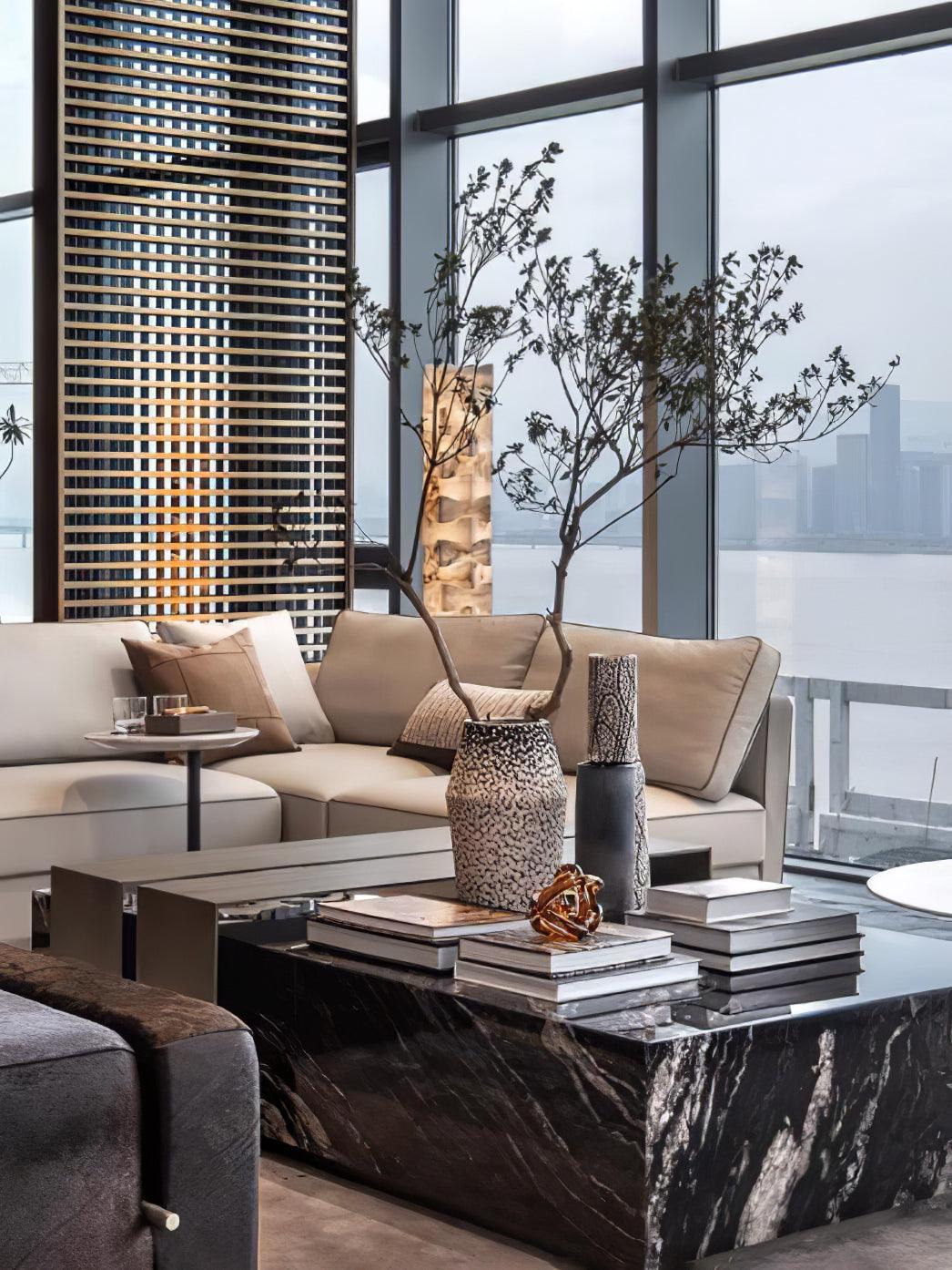 Modern Stacked Alabaster Squares Standing Floor Lamp with Integrated LED Lighting