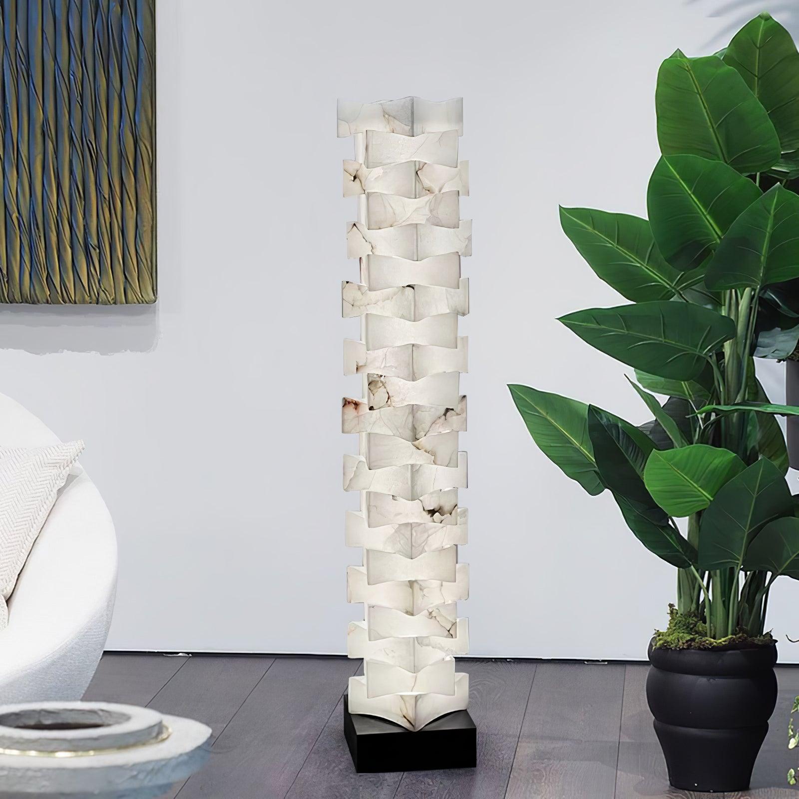 Modern Stacked Alabaster Squares Standing Floor Lamp with Integrated LED Lighting