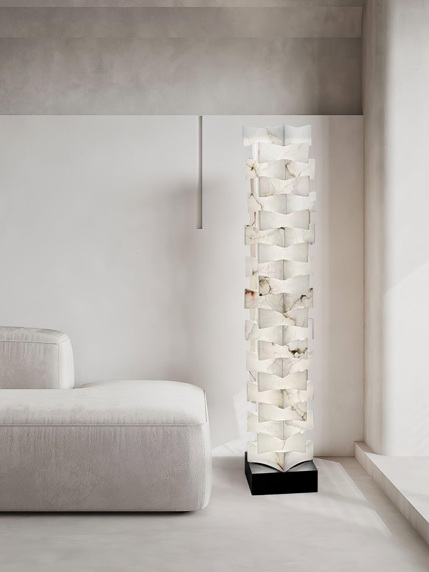 Modern Stacked Alabaster Squares Standing Floor Lamp with Integrated LED Lighting