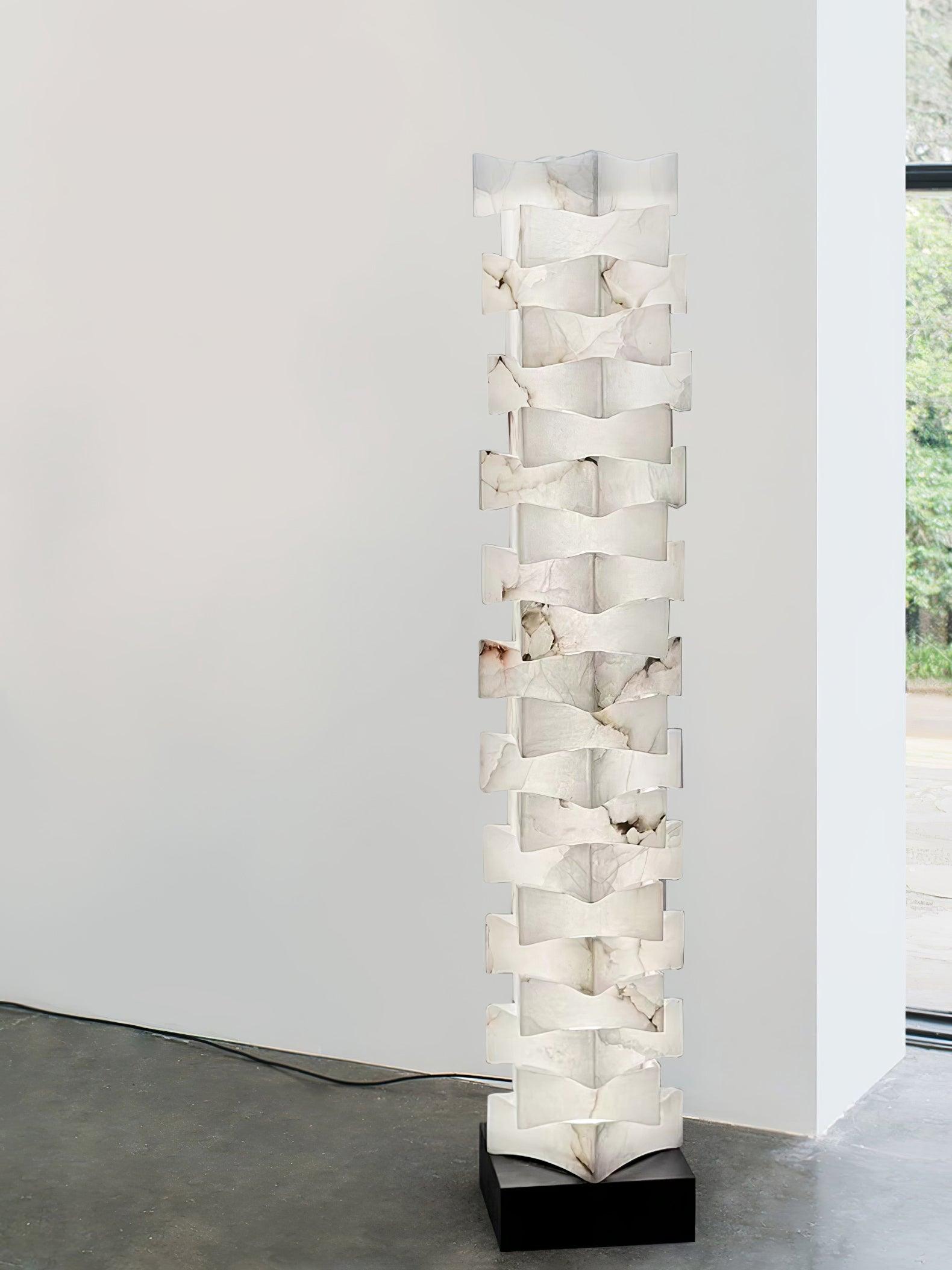 Modern Stacked Alabaster Squares Standing Floor Lamp with Integrated LED Lighting