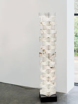 Modern Stacked Alabaster Squares Standing Floor Lamp with Integrated LED Lighting
