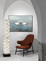 Modern Stacked Alabaster Squares Standing Floor Lamp with Integrated LED Lighting