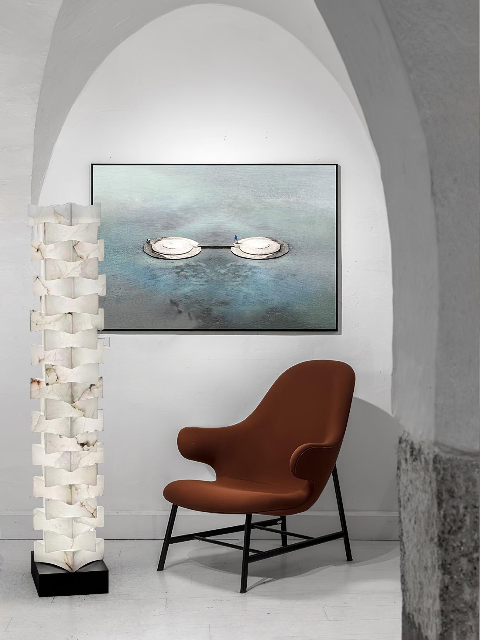 Modern Stacked Alabaster Squares Standing Floor Lamp with Integrated LED Lighting