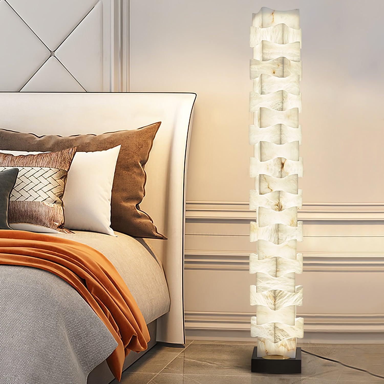 Modern Stacked Alabaster Squares Standing Floor Lamp with Integrated LED Lighting