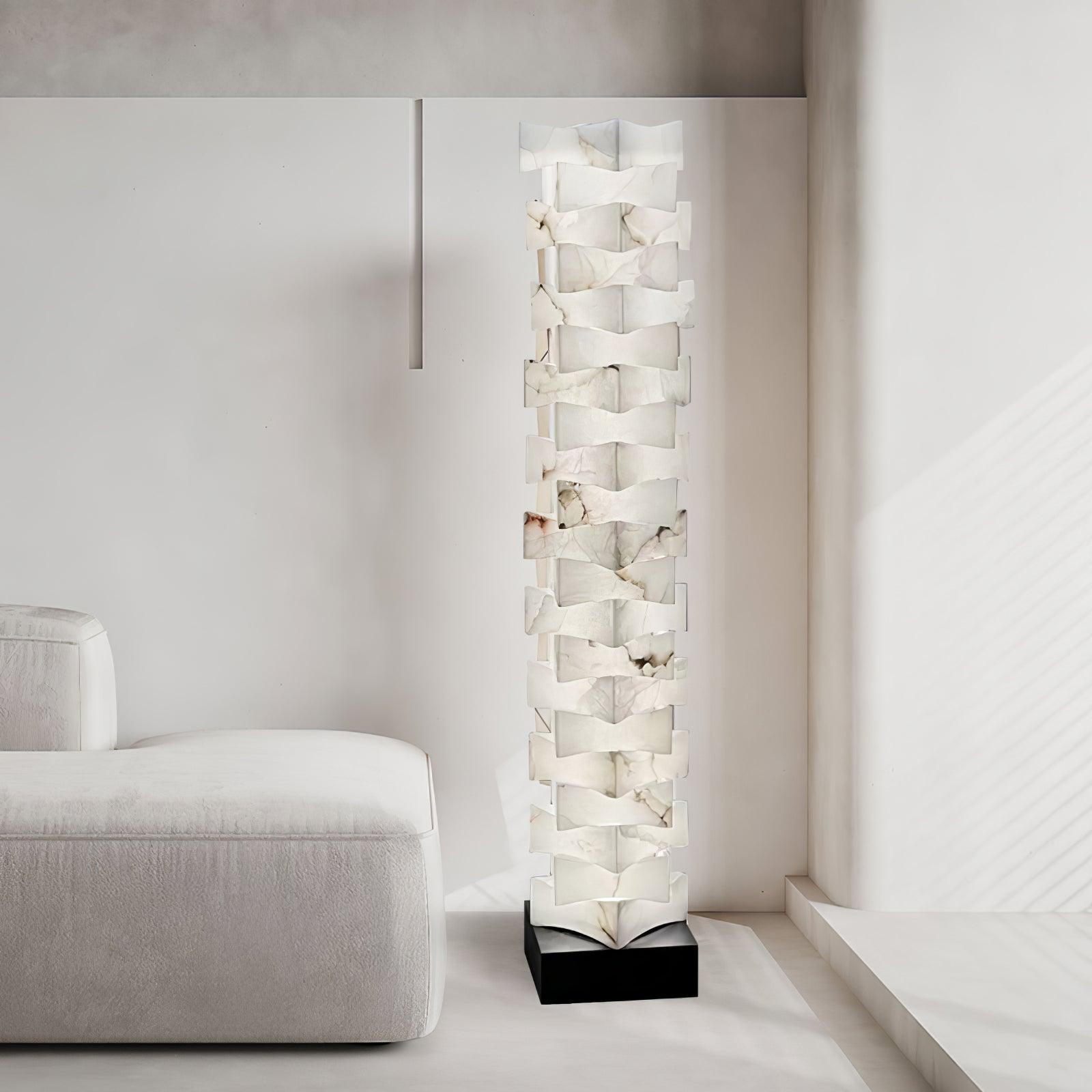 Modern Stacked Alabaster Squares Standing Floor Lamp with Integrated LED Lighting