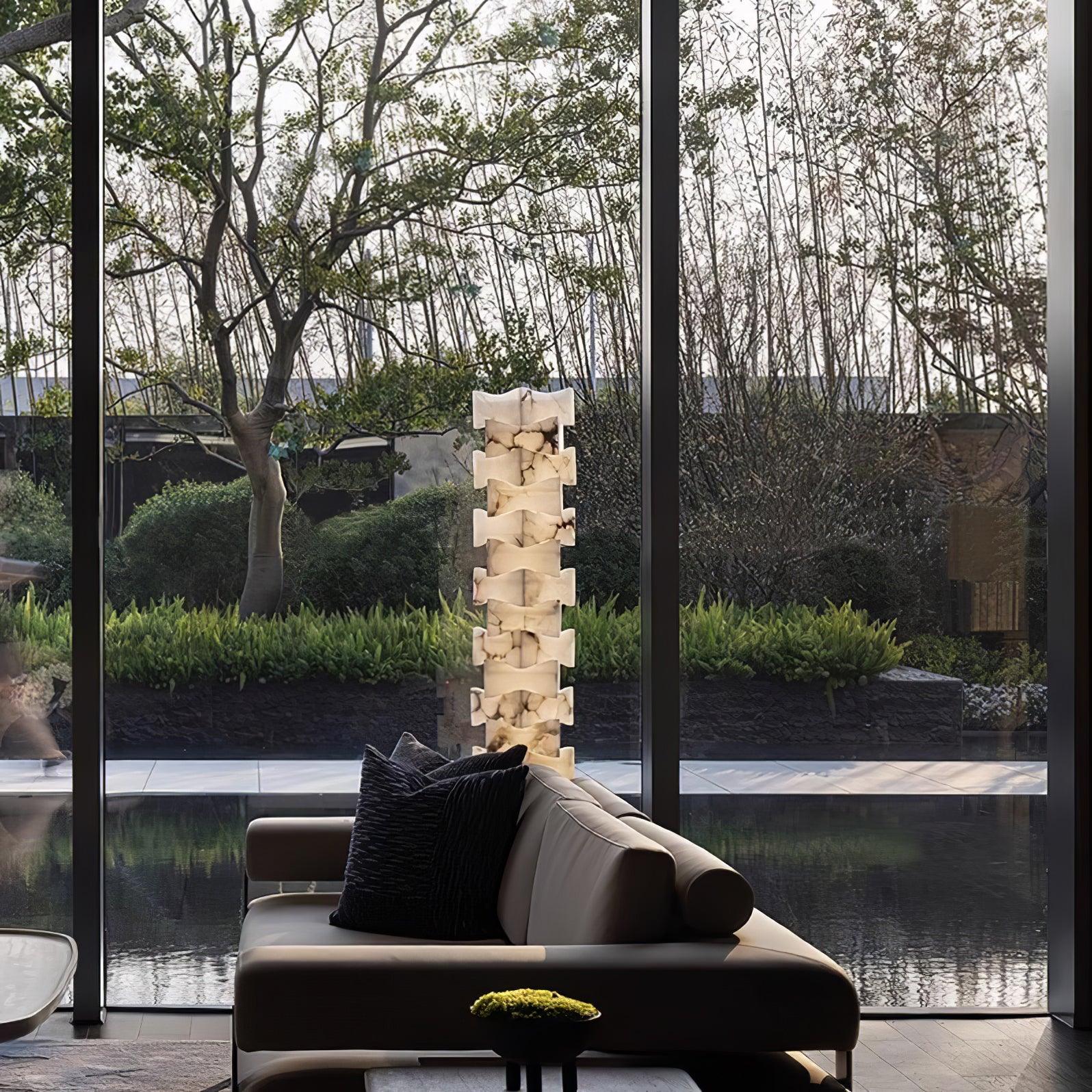 Modern Stacked Alabaster Squares Standing Floor Lamp with Integrated LED Lighting