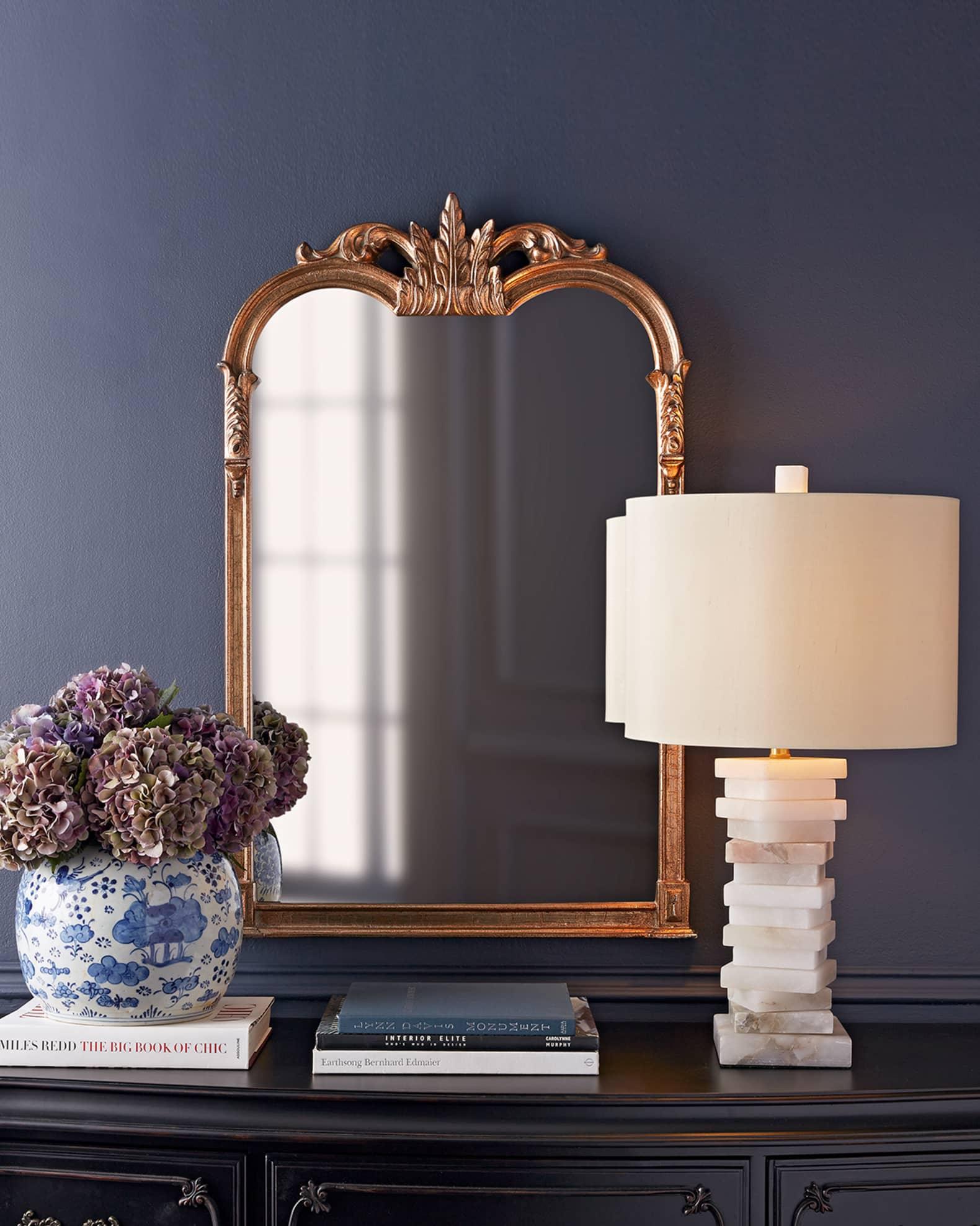 Modern Stacked Alabaster Stone Table Lamp with Rectangular Fabric Shade