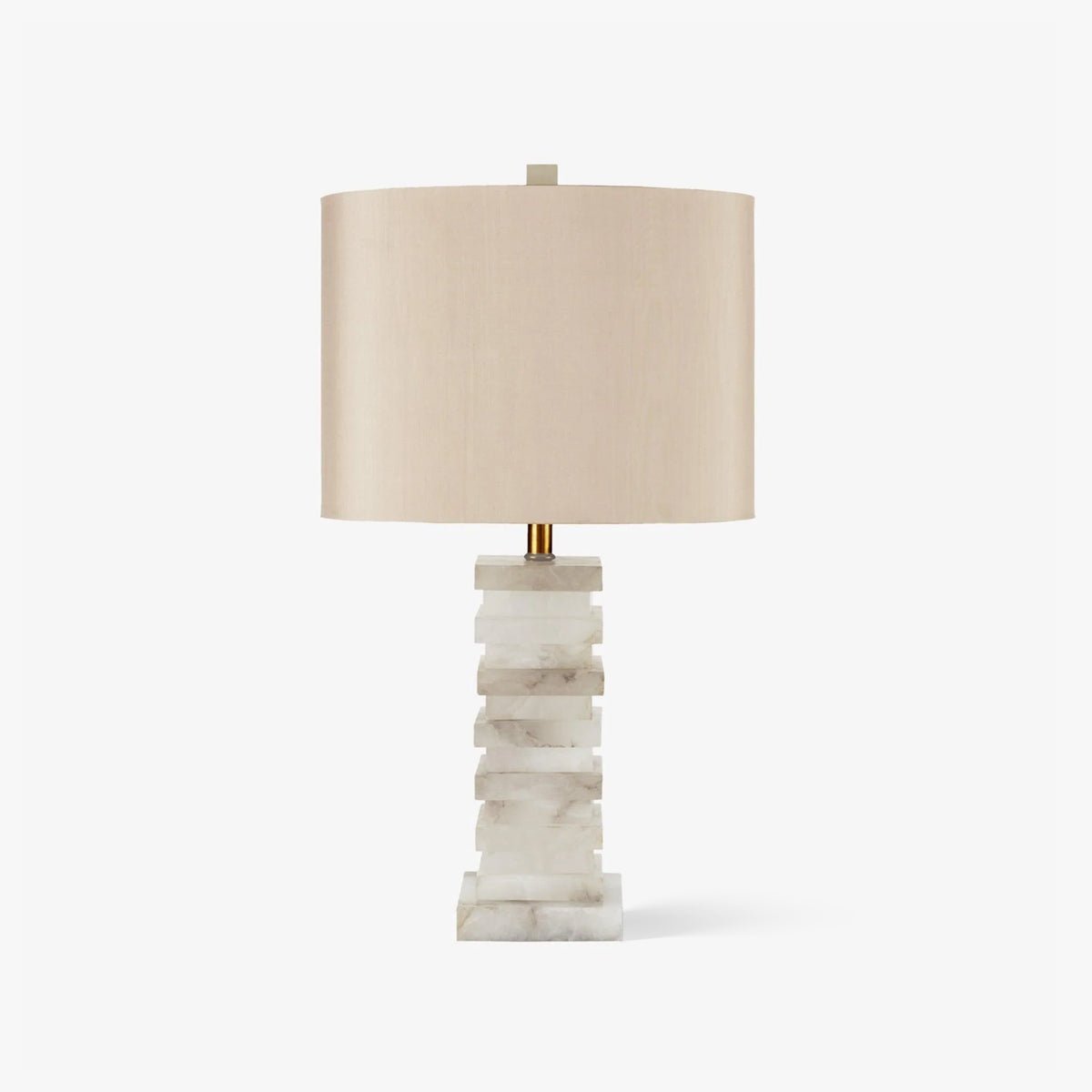 Modern Stacked Alabaster Stone Table Lamp with Rectangular Fabric Shade