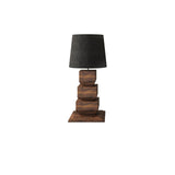 Modern Stacked Wooden Geometric Table Lamp with White Fabric Shade for Bedroom and Office