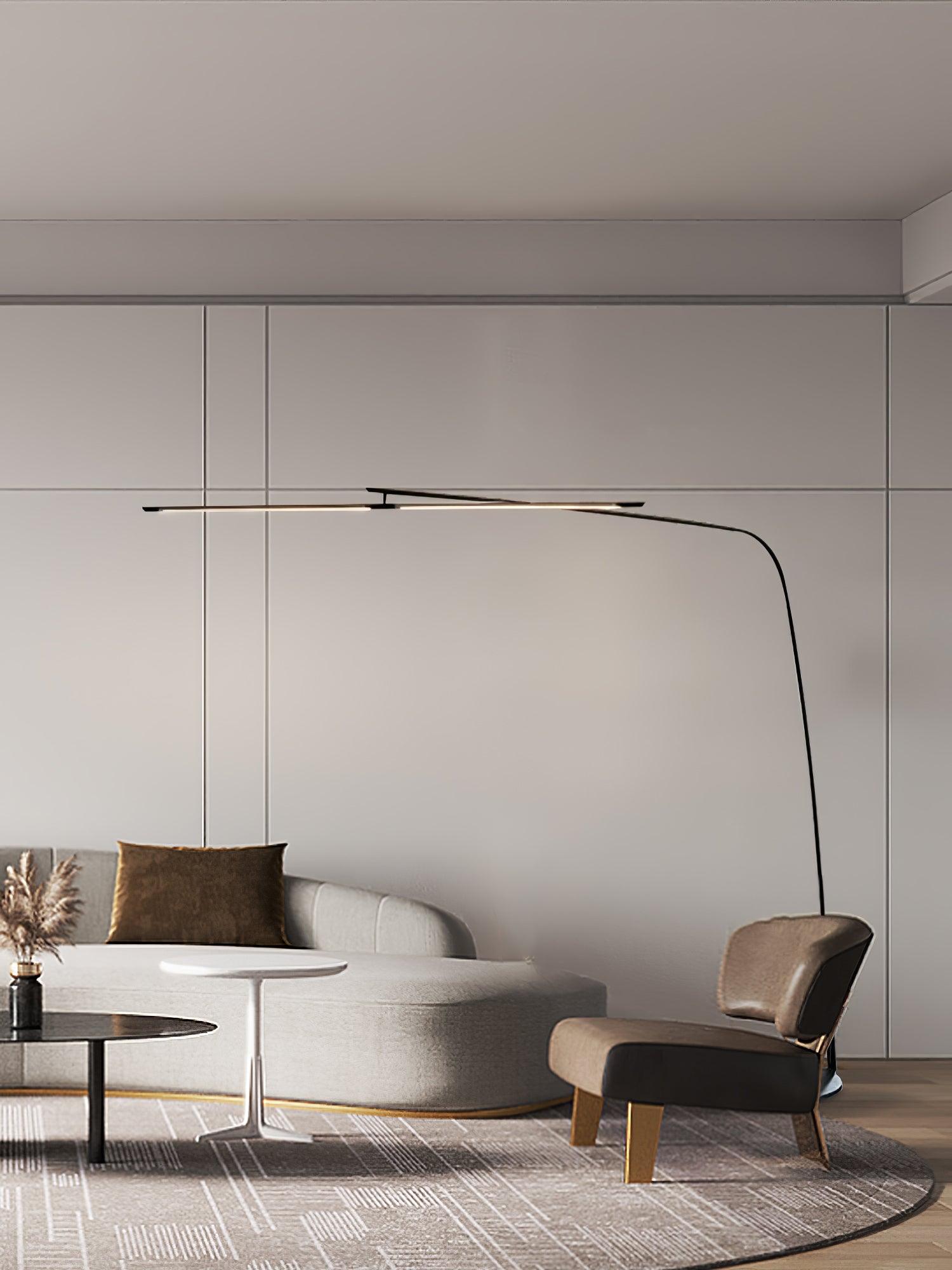 Modern Stealth LED Arc Floor Lamp with Rotating Arm for Minimalist Living Room Decor