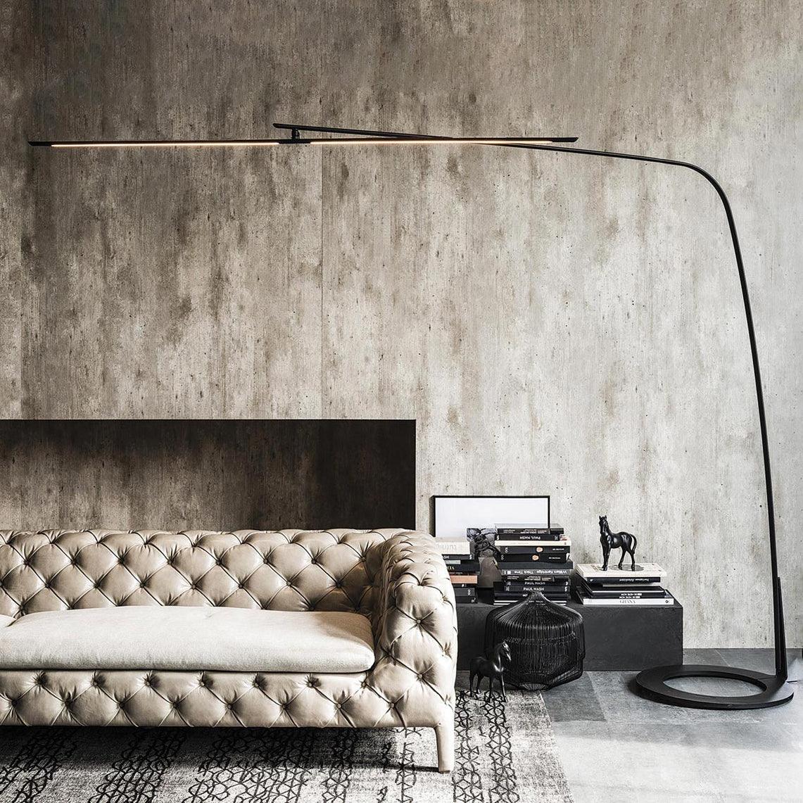 Modern Stealth LED Arc Floor Lamp with Rotating Arm for Minimalist Living Room Decor