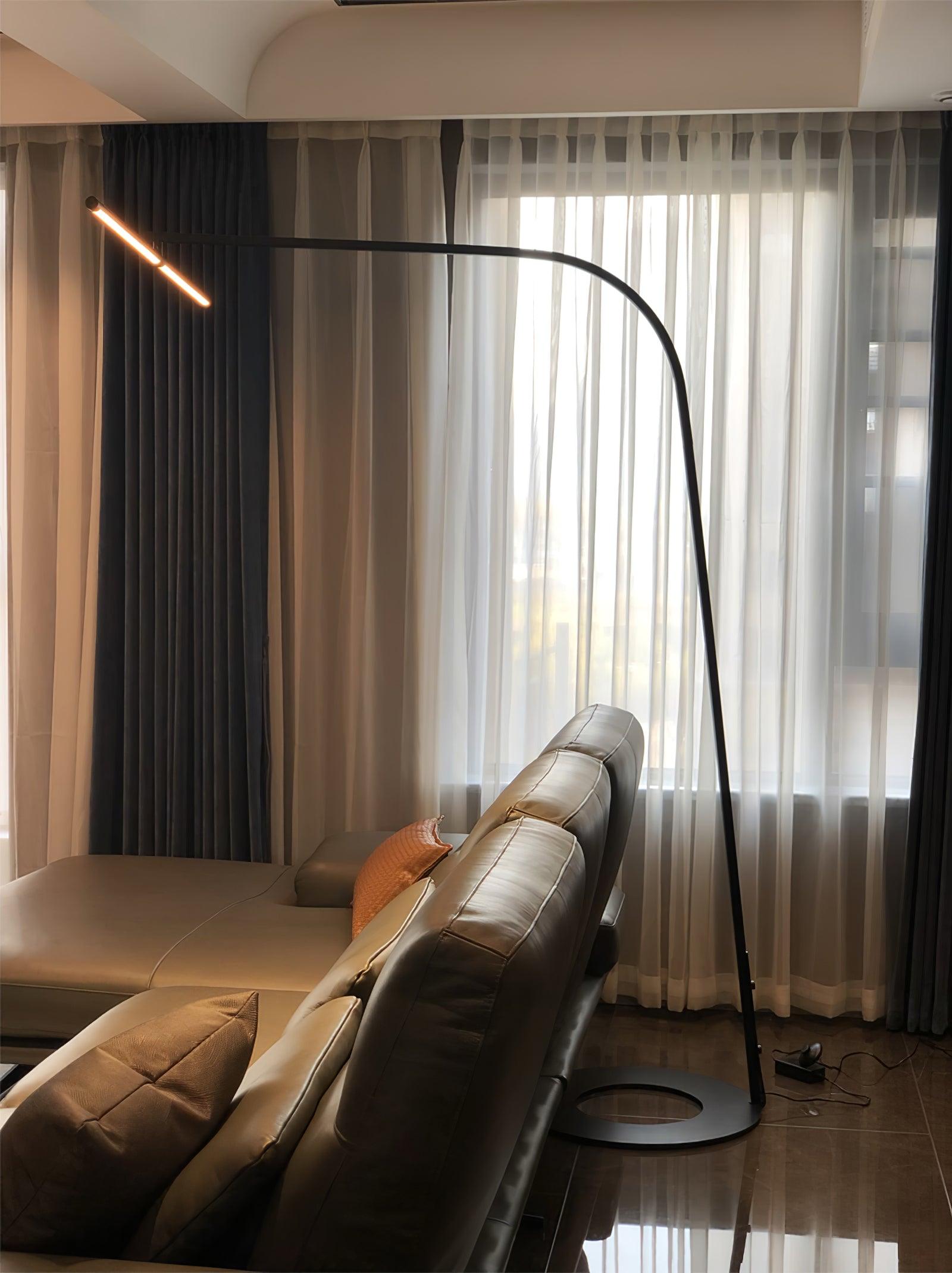 Modern Stealth LED Arc Floor Lamp with Rotating Arm for Minimalist Living Room Decor