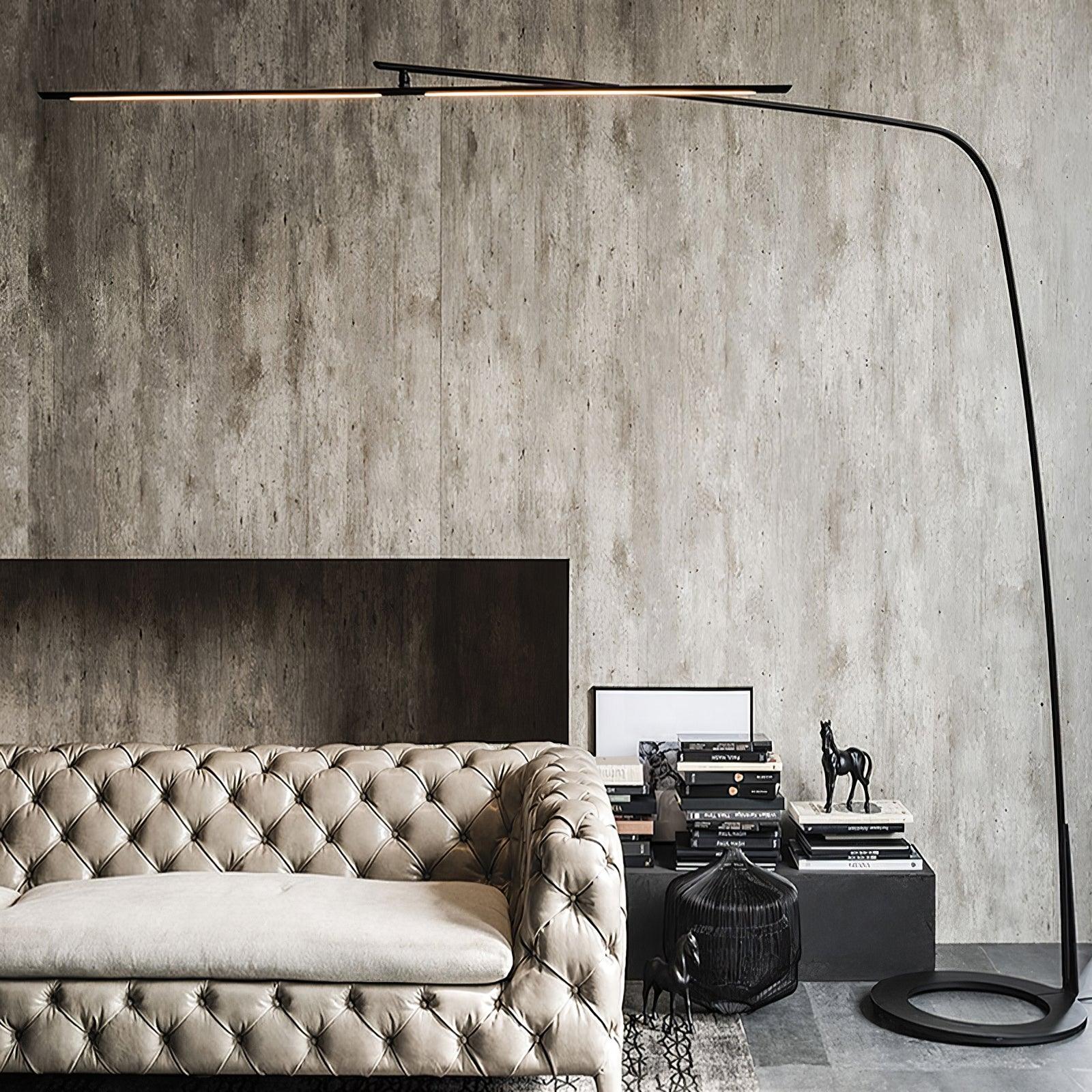 Modern Stealth LED Arc Floor Lamp with Rotating Arm for Minimalist Living Room Decor