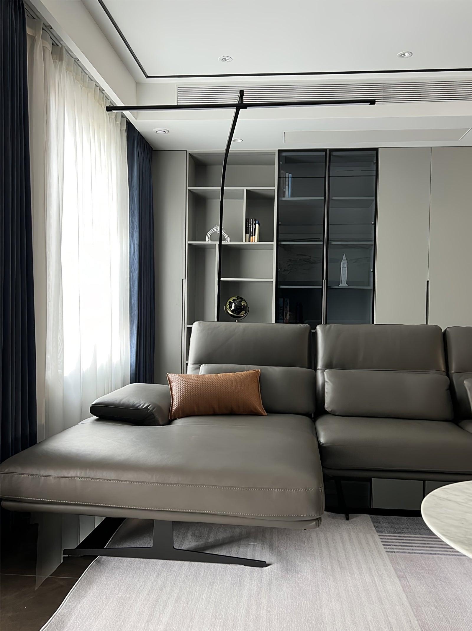 Modern Stealth LED Arc Floor Lamp with Rotating Arm for Minimalist Living Room Decor