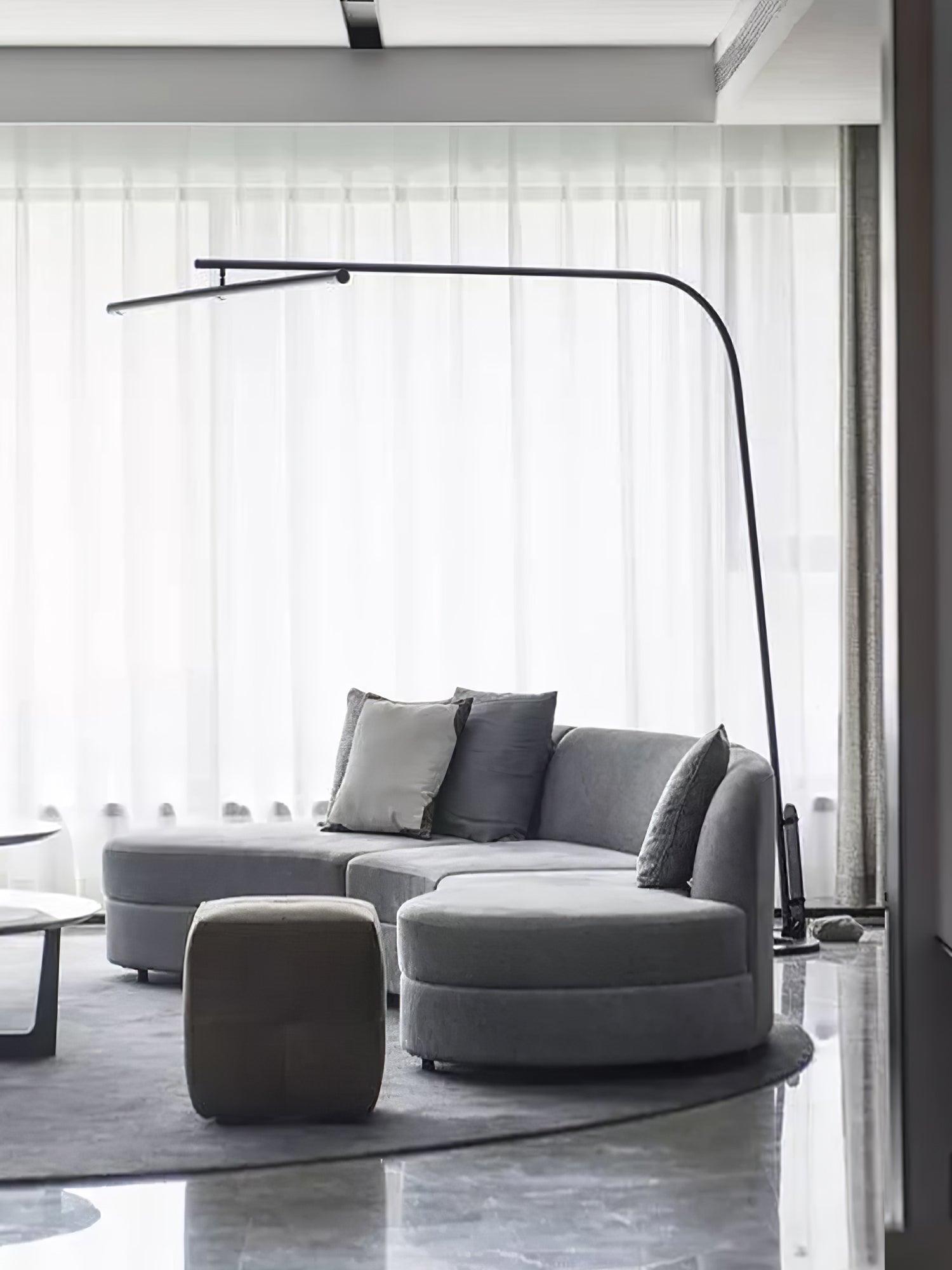 Modern Stealth LED Arc Floor Lamp with Rotating Arm for Minimalist Living Room Decor