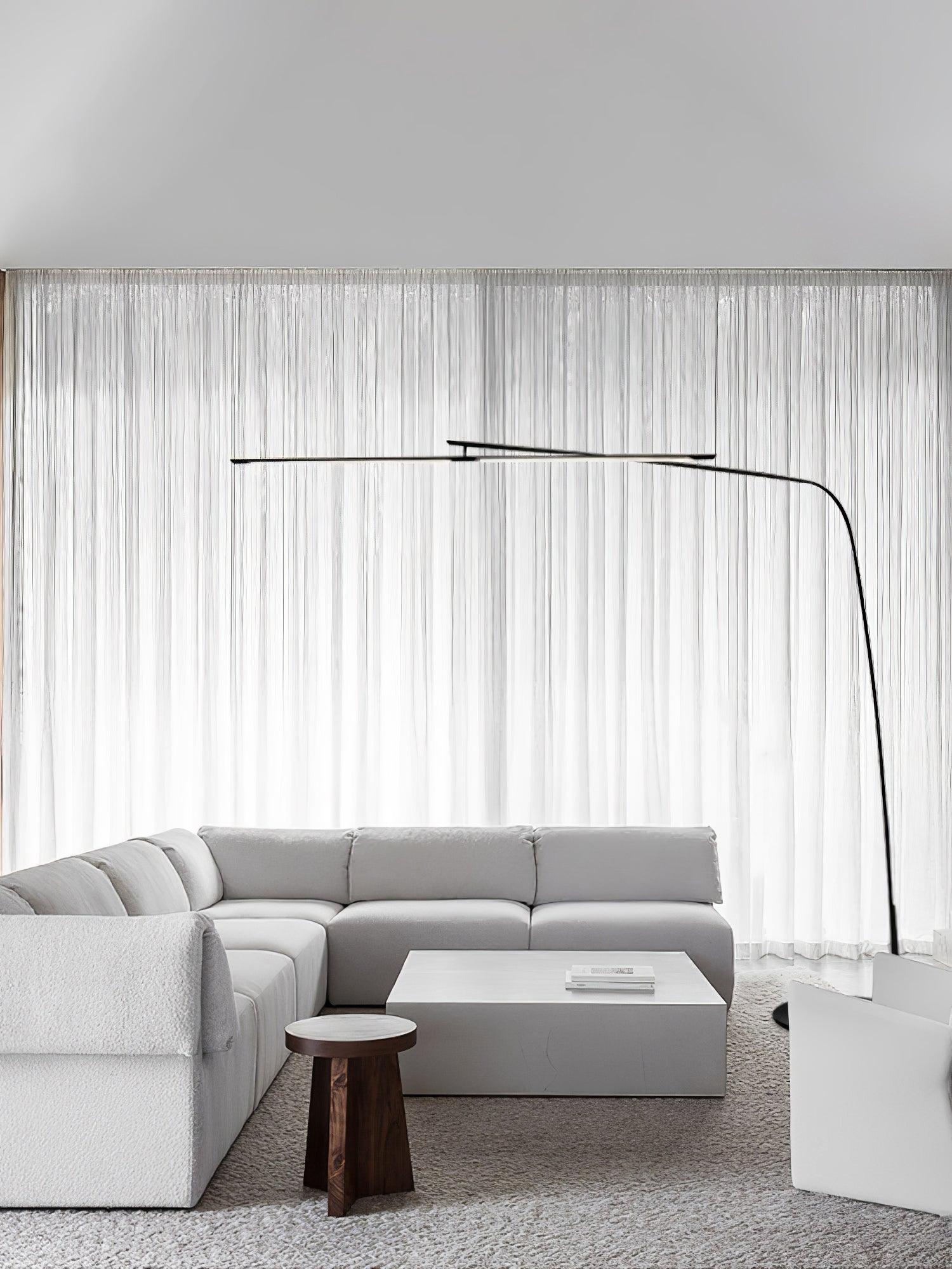 Modern Stealth LED Arc Floor Lamp with Rotating Arm for Minimalist Living Room Decor
