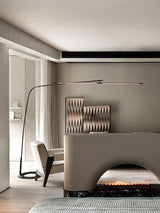Modern Stealth LED Arc Floor Lamp with Rotating Arm for Minimalist Living Room Decor