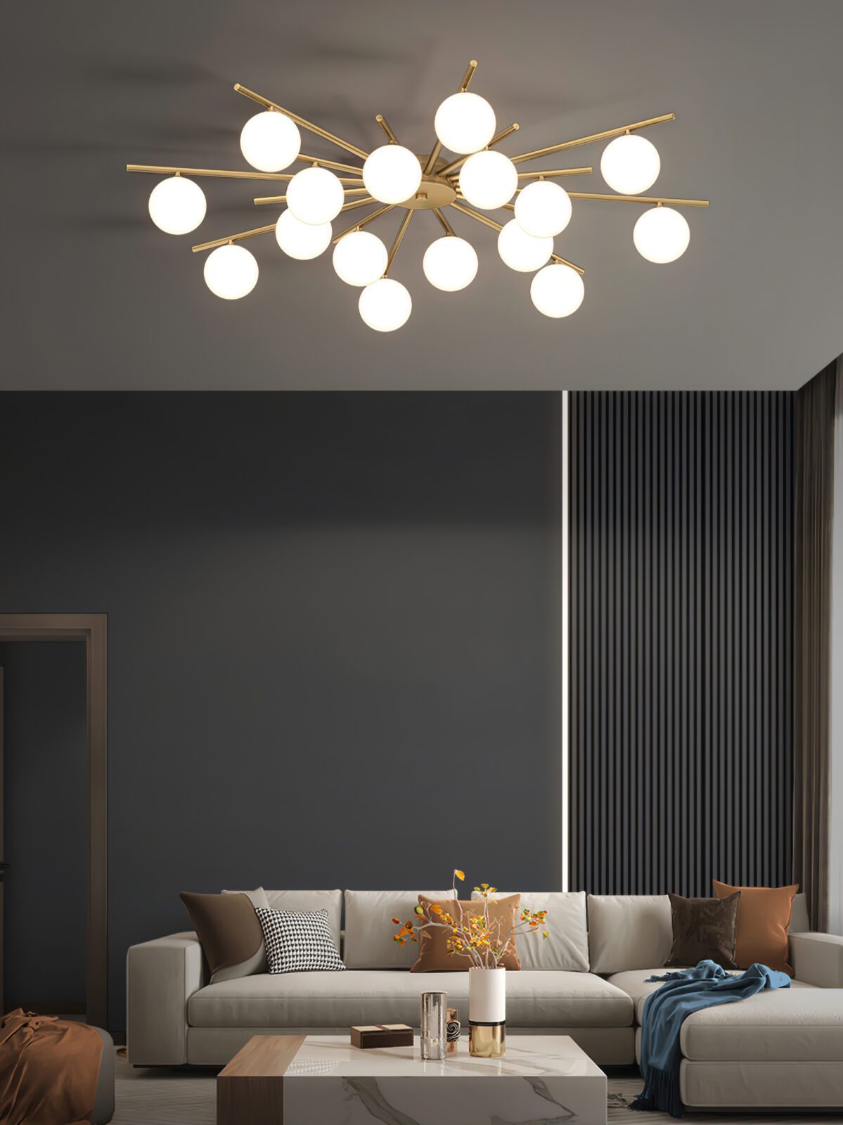 modern-mid-century-brass-ceiling-light-with-white-glass-globe-shades-and-gold-finish