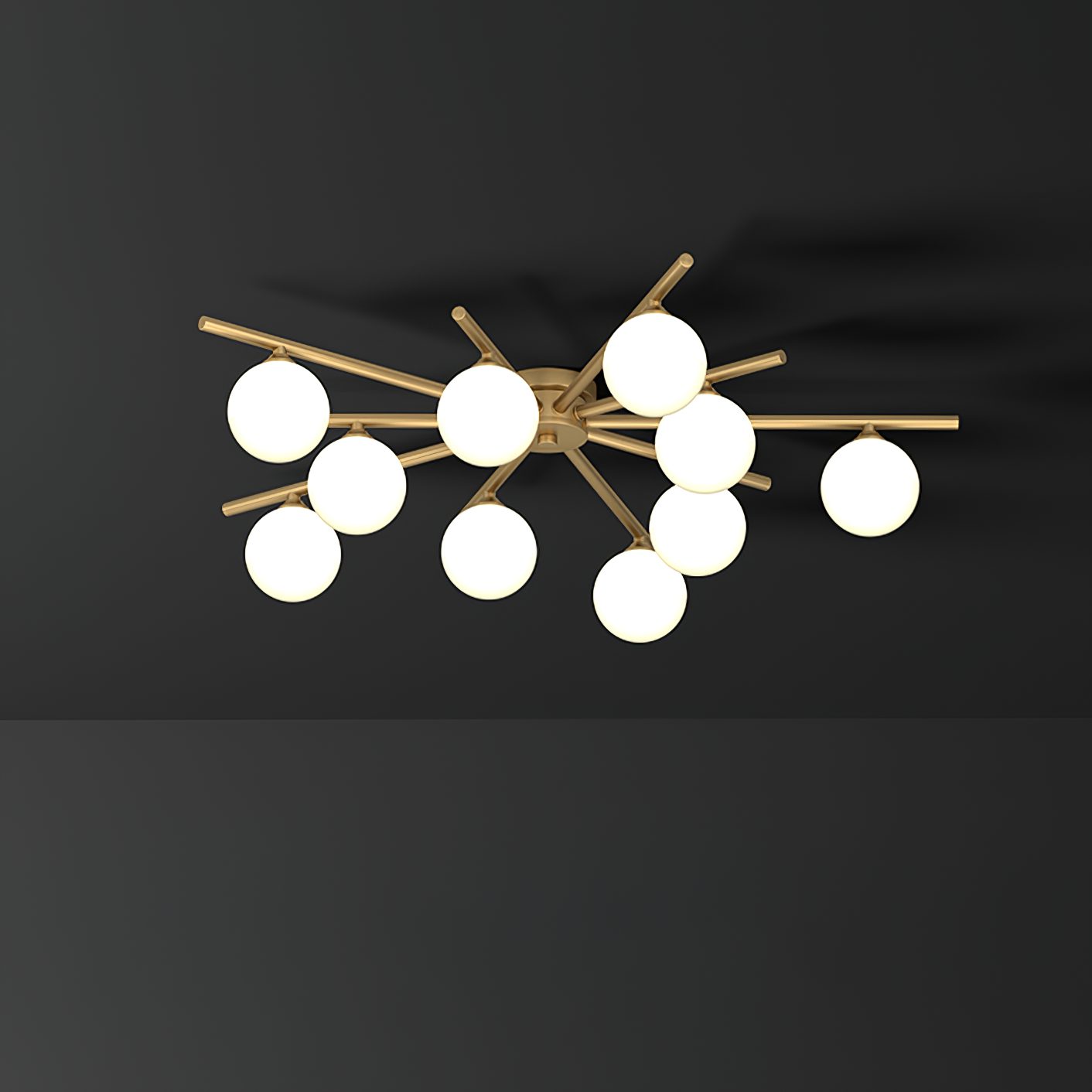 modern-mid-century-brass-ceiling-light-with-white-glass-globe-shades-and-gold-finish