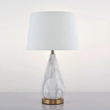 White Marble Geometric Diamond Table Lamp with White Fabric Shade and Copper Accents