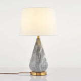 White Marble Geometric Diamond Table Lamp with White Fabric Shade and Copper Accents
