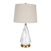 White Marble Geometric Diamond Table Lamp with White Fabric Shade and Copper Accents