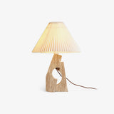 Natural Yellow Travertine Pillar Table Lamp with White Fabric Shade for Modern Interior Decor