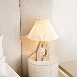 Natural Yellow Travertine Pillar Table Lamp with White Fabric Shade for Modern Interior Decor