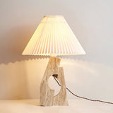 Natural Yellow Travertine Pillar Table Lamp with White Fabric Shade for Modern Interior Decor