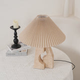 Natural Yellow Travertine Pillar Table Lamp with White Fabric Shade for Modern Interior Decor