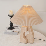 Natural Yellow Travertine Pillar Table Lamp with White Fabric Shade for Modern Interior Decor