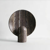 Modern Travertine Stone Eclipse Table Lamp Minimalist Circular Nightstand Lighting