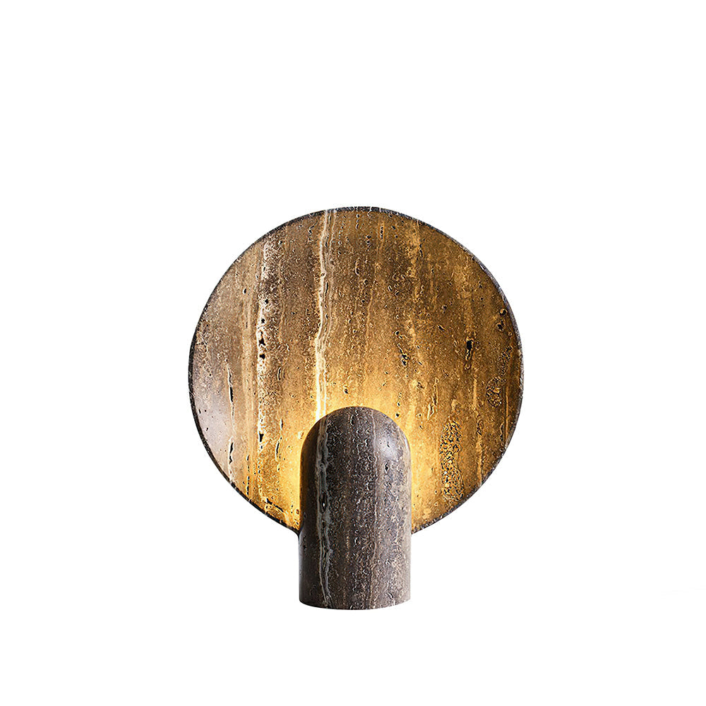Modern Travertine Stone Eclipse Table Lamp Minimalist Circular Nightstand Lighting