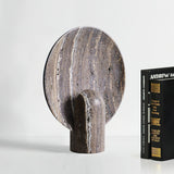 Modern Travertine Stone Eclipse Table Lamp Minimalist Circular Nightstand Lighting