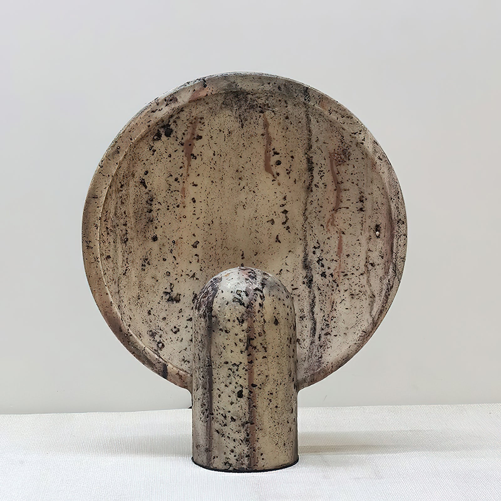 Modern Travertine Stone Eclipse Table Lamp Minimalist Circular Nightstand Lighting