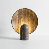 Modern Travertine Stone Eclipse Table Lamp Minimalist Circular Nightstand Lighting