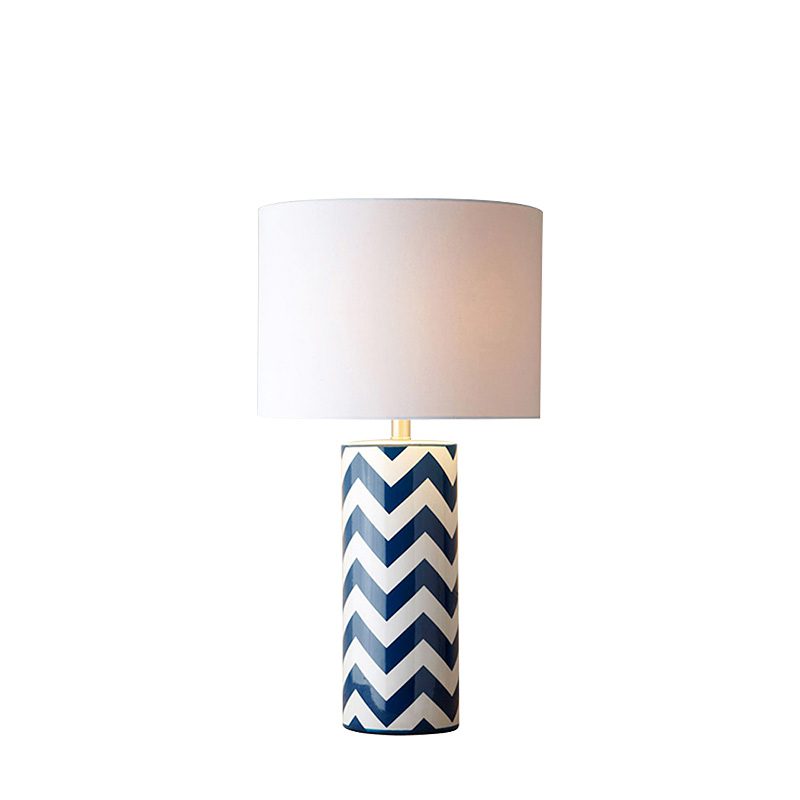 modern-navy-striped-wave-ceramic-table-lamp-with-cream-cotton-drum-shade-for-bedroom