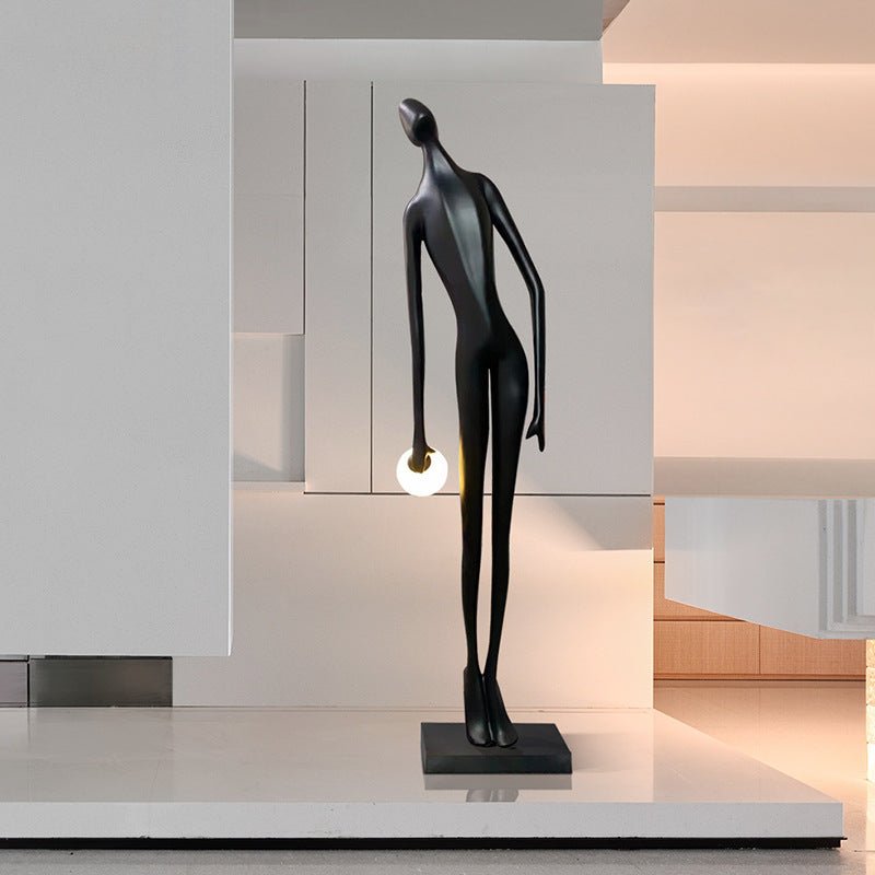 abstract-humanoid-figure-sculpture-floor-lamp-with-minimalist-ring-light-globe