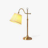 Traditional Antique Brass Table Lamp with Pleated Cream Shade and Adjustable Height