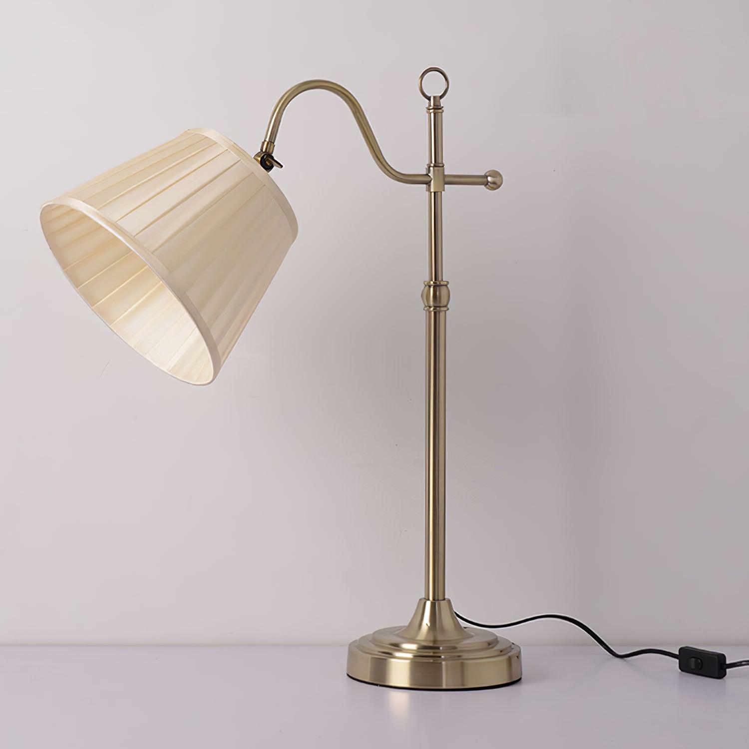 Traditional Antique Brass Table Lamp with Pleated Cream Shade and Adjustable Height