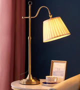 Traditional Antique Brass Table Lamp with Pleated Cream Shade and Adjustable Height