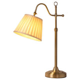 Traditional Antique Brass Table Lamp with Pleated Cream Shade and Adjustable Height