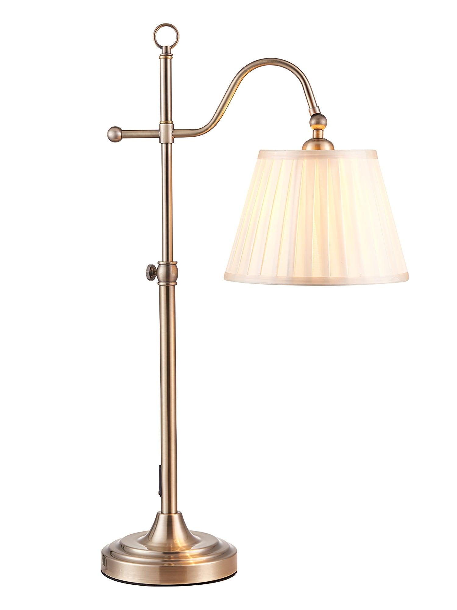 Traditional Antique Brass Table Lamp with Pleated Cream Shade and Adjustable Height