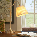 Traditional Antique Brass Table Lamp with Pleated Cream Shade and Adjustable Height