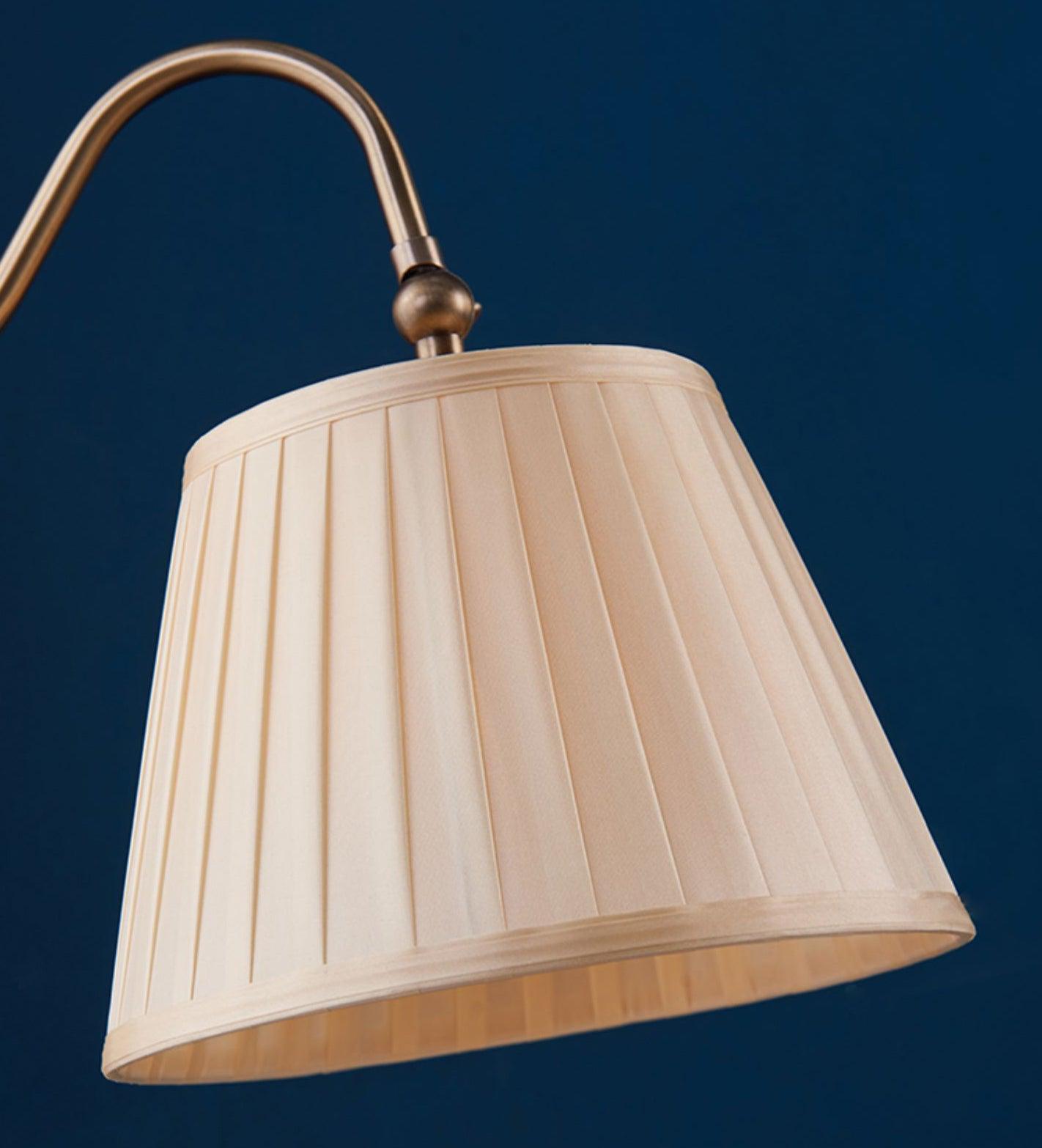 Traditional Antique Brass Table Lamp with Pleated Cream Shade and Adjustable Height